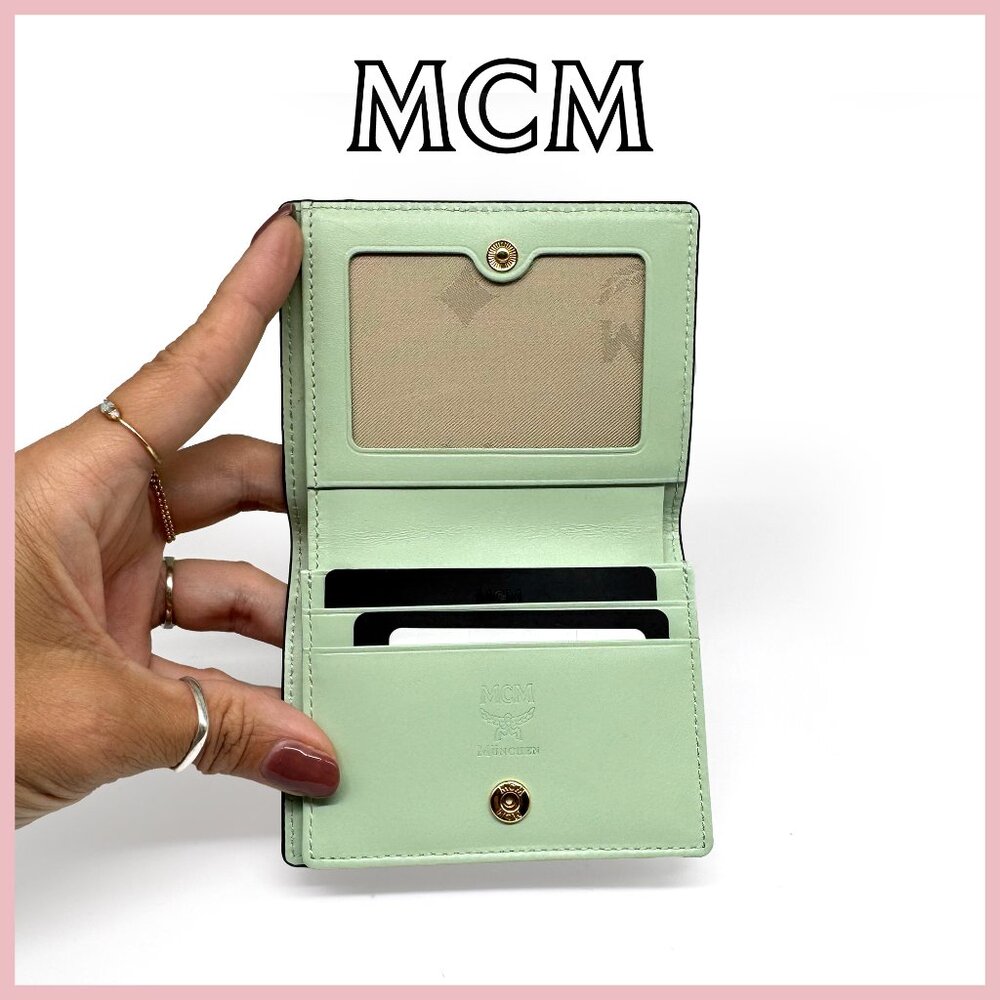 NWT MCM Bifold Wallet Pink, White & Mint Green Colorblock Saffiano Leather - Picture 5 of 8